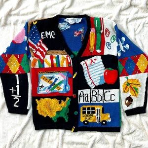 Eagle’s Eye Hand Knit Teacher Cardigan Sweater